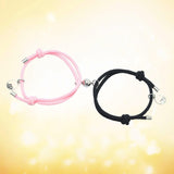 Maxbell Lovers Matching Bracelet Braided Magnetic Distance Bracelet Black Pink