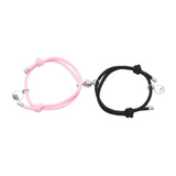 Maxbell Lovers Matching Bracelet Braided Magnetic Distance Bracelet Black Pink