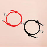 Maxbell Lovers Matching Bracelet Braided Magnetic Distance Bracelet Black Red