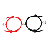 Maxbell Lovers Matching Bracelet Braided Magnetic Distance Bracelet Black Red