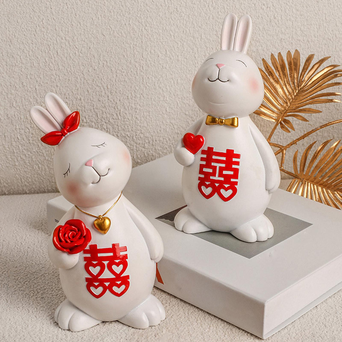 Maxbell Cute Couple Rabbit Ornament Figurine Sculpture Statue Office Decoration