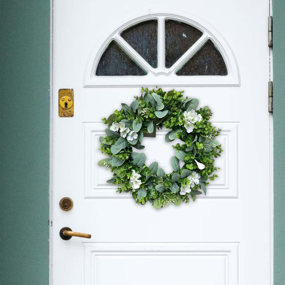 Maxbell 42cm Wreath Artificial Hanging Garland Green Plant Wedding Home Decor White