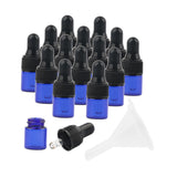 Maxbell 15 Pieces Glass Dropping Bottles Portable Refillable for Perfume Storage 1ml Blue Black