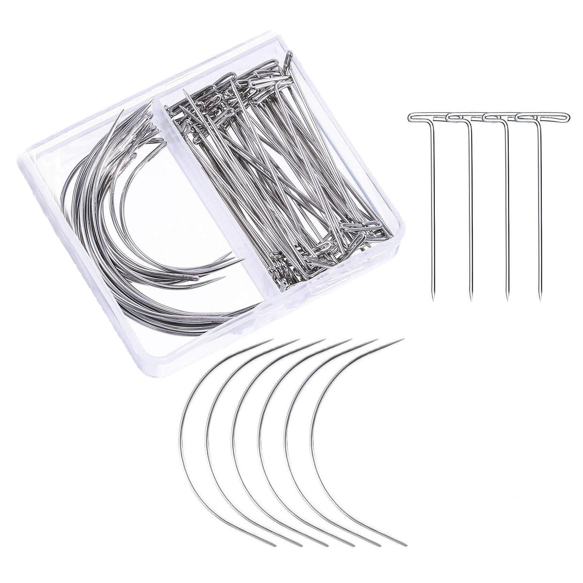Maxbell Curved Pins Leather Blocking Knitting Hand Sewing Pins 70Pcs 3in 2in T Pins