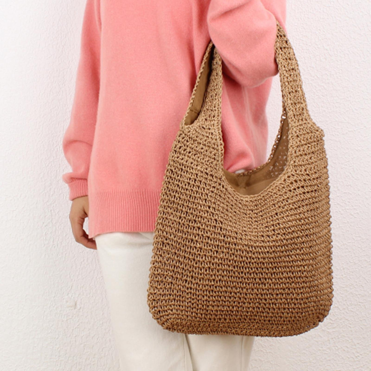 Maxbell Straw Woven Bag Shoulder Bags Large Wallet Hobo Bag Summer Beach Parties Khaki