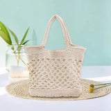 Maxbell Bohemia Straw Woven Handbag Top Handle Satchel Tote for Women Ladies Beige