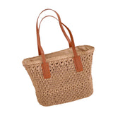 Maxbell Casual Straw Woven Handbag Top Handle Wallet Summer Beach Purse khaki