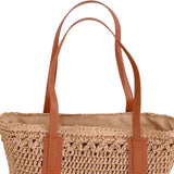 Maxbell Casual Straw Woven Handbag Top Handle Wallet Summer Beach Purse khaki