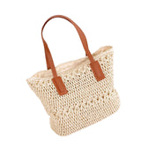 Maxbell Casual Straw Woven Handbag Top Handle Wallet Summer Beach Purse beige