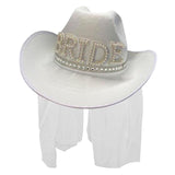 Maxbell Western Decor White Rhinestone Bride Veil Cowboy Hat Women for Wedding