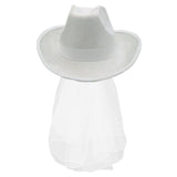 Maxbell Bride Cowgirl Hat with Veil White Cowboy Hat for Wedding Photo Props Costume