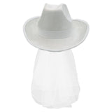 Maxbell Bride Cowgirl Hat with Veil White Cowboy Hat for Wedding Photo Props Costume