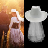 Maxbell Bride Cowgirl Hat with Veil White Cowboy Hat for Wedding Photo Props Costume