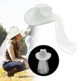 Maxbell Bride Cowgirl Hat with Veil White Cowboy Hat for Wedding Photo Props Costume