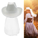 Maxbell Bride Cowgirl Hat with Veil White Cowboy Hat for Wedding Photo Props Costume