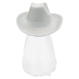 Maxbell Bride Cowgirl Hat with Veil White Cowboy Hat for Wedding Photo Props Costume