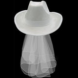 Maxbell Bride Cowgirl Hat with Veil White Cowboy Hat for Wedding Photo Props Costume