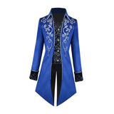 Maxbell Male Medieval Tailcoat Steampunk Lapel Overcoat Trench Coat Jacket Blue L