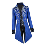 Maxbell Male Medieval Tailcoat Steampunk Lapel Overcoat Trench Coat Jacket Blue L