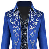 Maxbell Male Medieval Tailcoat Steampunk Lapel Overcoat Trench Coat Jacket Blue L