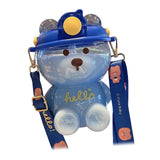 Maxbell 1000ml Cute Water Bottle with Straw Bear Shape for Office Travel Girls Blue