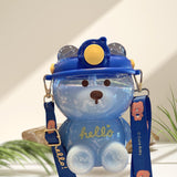 Maxbell 1000ml Cute Water Bottle with Straw Bear Shape for Office Travel Girls Blue