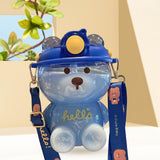 Maxbell 1000ml Cute Water Bottle with Straw Bear Shape for Office Travel Girls Blue