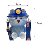 Maxbell 1000ml Cute Water Bottle with Straw Bear Shape for Office Travel Girls Blue