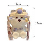 Maxbell 1000ml Cute Water Bottle with Straw Bear Shape for Office Travel Girls White