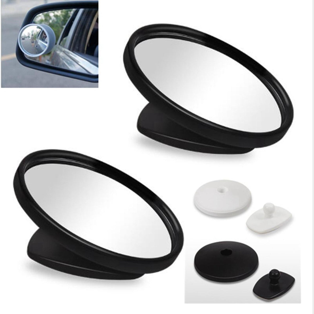 Maxbell Set of 2 360 Degrees Adjustment Blind Spot Mirror Car Rearview Mirrors White