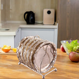 Maxbell 6Pcs Metal Coaster Tea Desserts Dish with Rack Easy Store HomeSilver