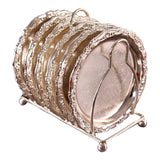 Maxbell 6Pcs Metal Coaster Tea Desserts Dish with Rack Easy Store HomeSilver
