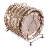Maxbell 6Pcs Metal Coaster Tea Desserts Dish with Rack Easy Store HomeSilver