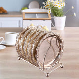 Maxbell 6Pcs Metal Coaster Tea Desserts Dish with Rack Easy Store HomeSilver