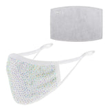 Maxbell Rhinestone Bling Face Mask Sparkly Mask+PM2.5 Filter White coloured diamond