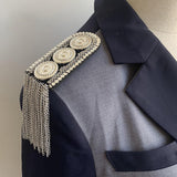 Maxbell Tassel Epaulet Costume Accessory for Formal Suit Graduation Performance Silver