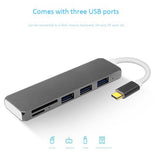 Maxbell 6 In 1 Type-C Hub USB-C To USB 3.0 Adapter Cable with SD / TF Card Reader