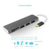 Maxbell 6 In 1 Type-C Hub USB-C To USB 3.0 Adapter Cable with SD / TF Card Reader