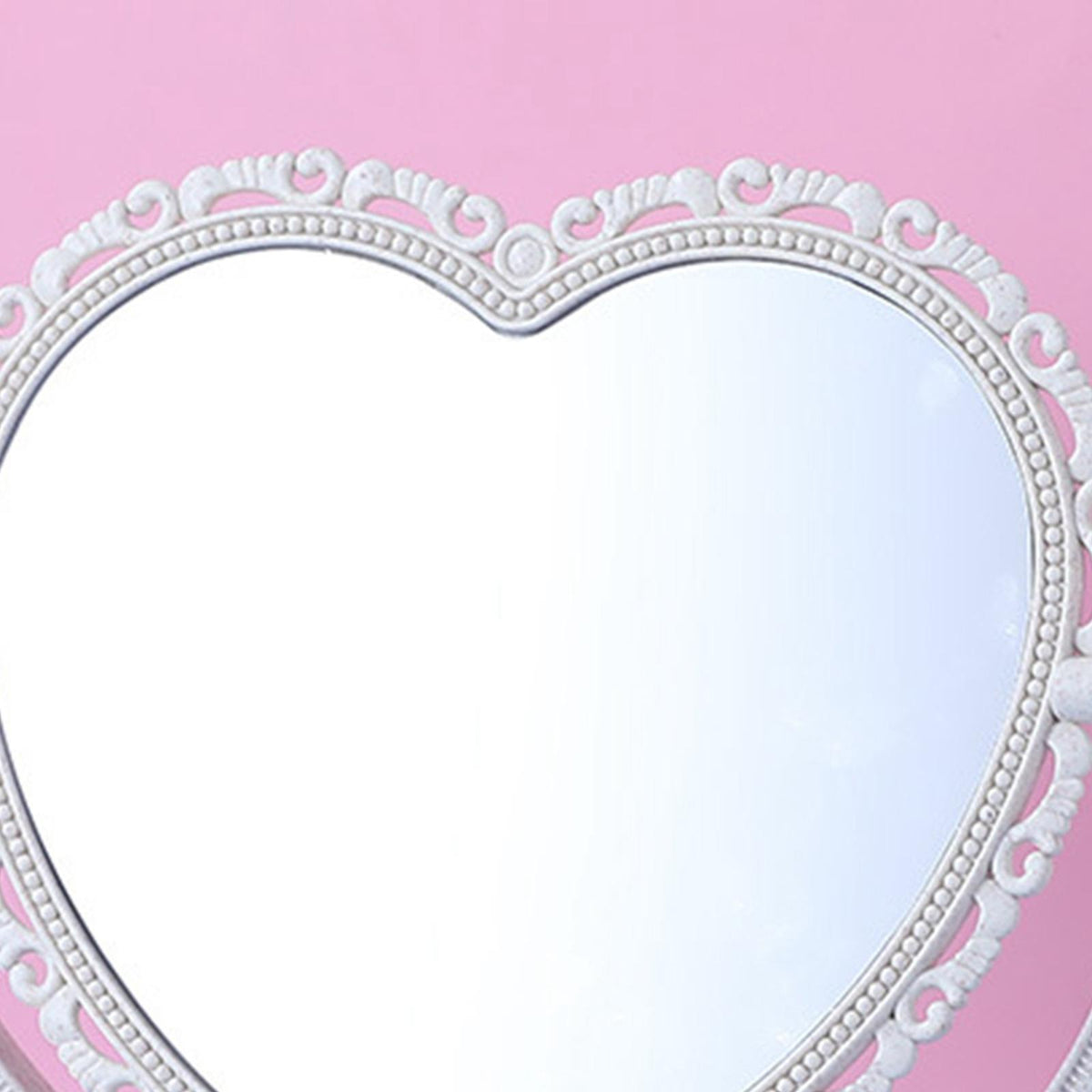 Maxbell Desktop Makeup Mirror Retro European for Countertop Bedroom Desk Heart Beige