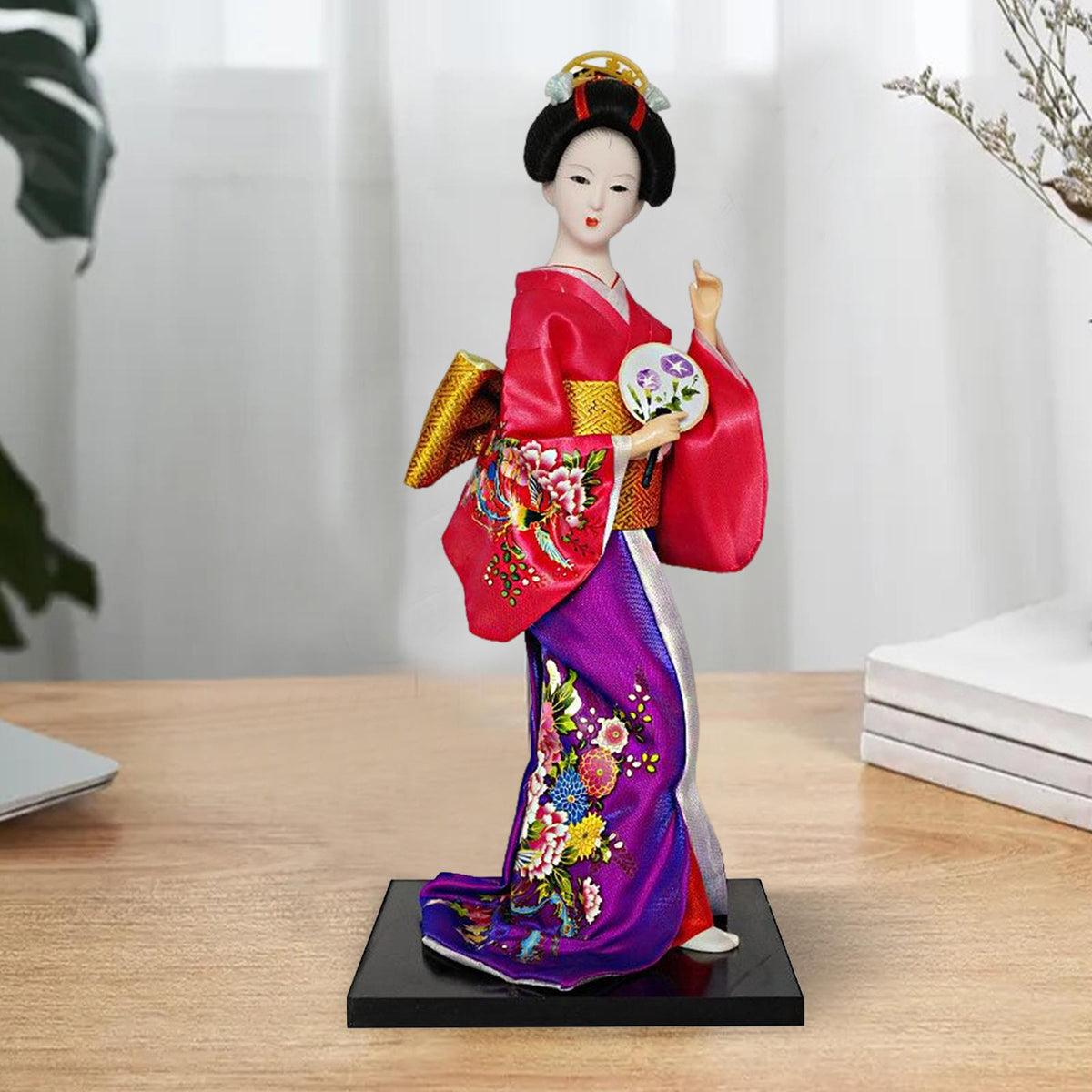 Maxbell 12 inch Japanese Geisha Doll Collectible Figurine for Home Decor Red Purple