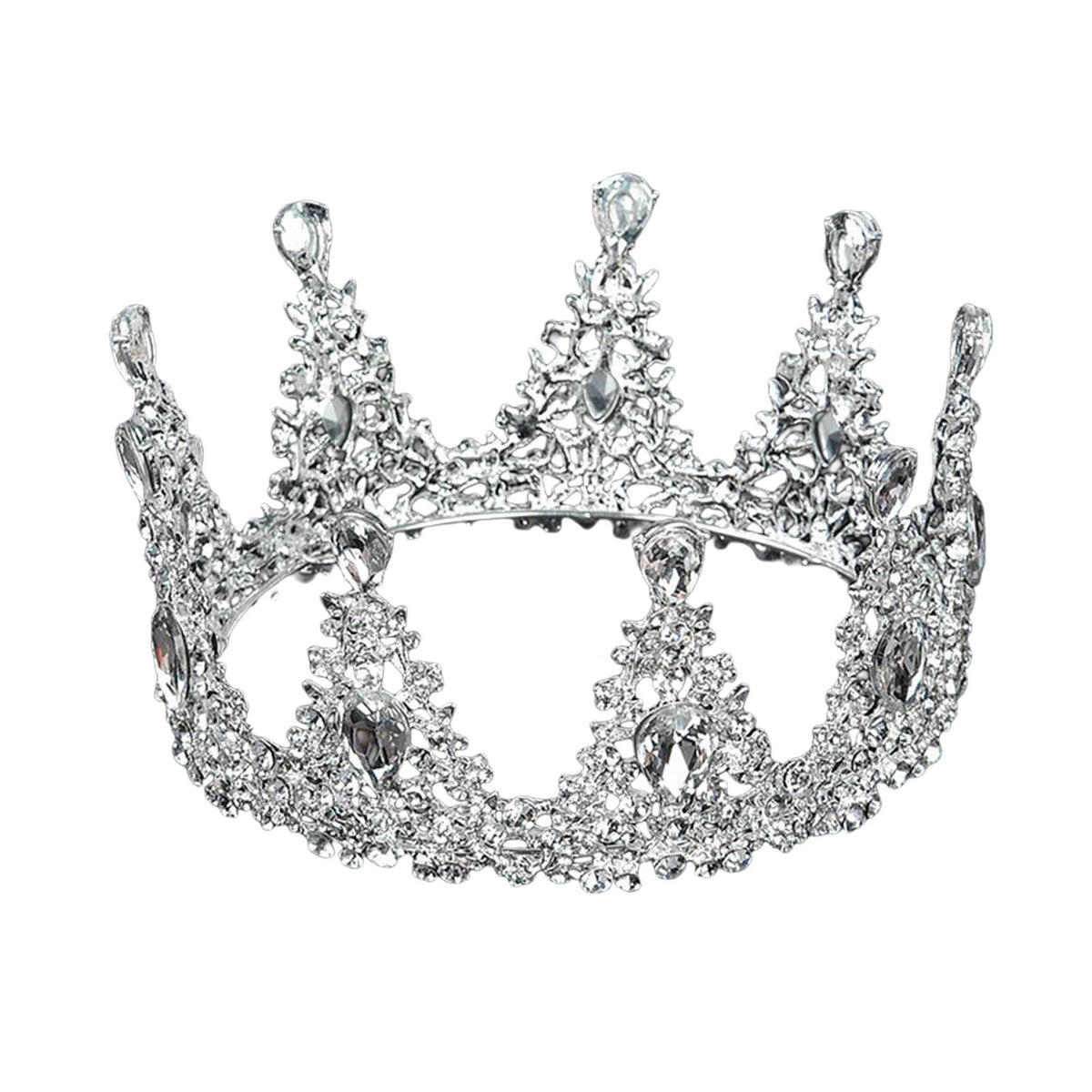 Maxbell Round Baroque crown tiara Crown Headband for Prom Christmas Silver