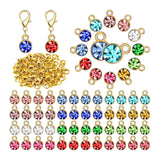 Maxbell 180Pcs Crystal Birthstone Charms Beads Pendants for Jewelry Making Golden