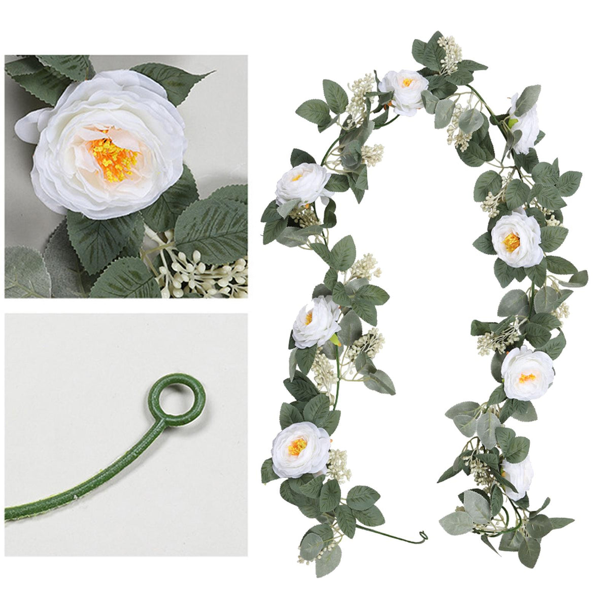 Maxbell Artificial Camellias Flowers Vines Greenery Decorative for Door White
