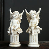 Maxbell 2x Cherub Statues Greek Column Photo Props Garden Figurines for Outdoor