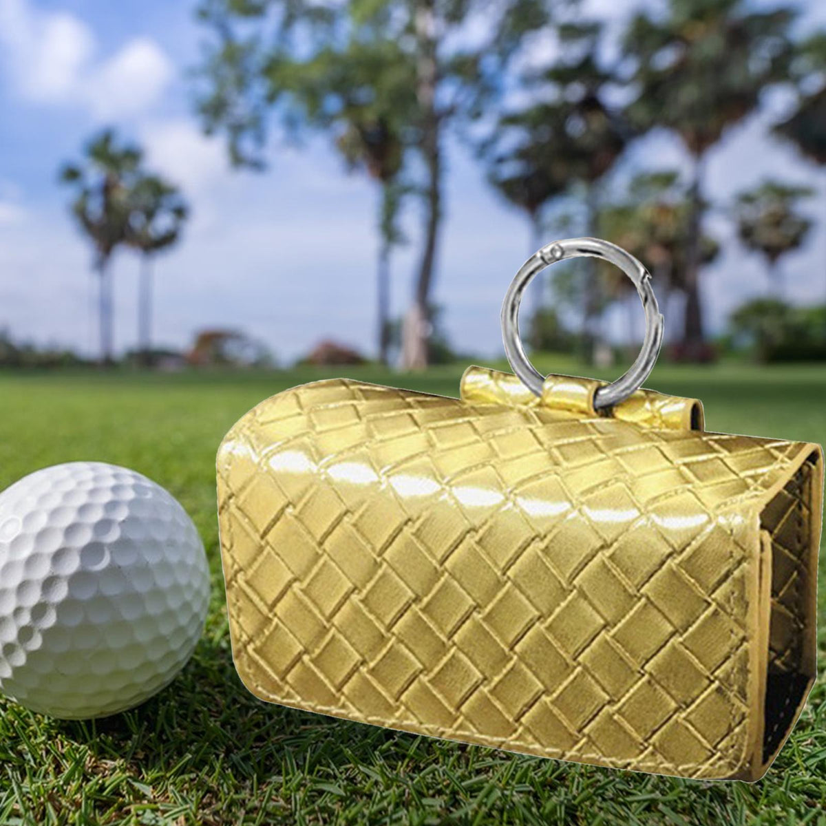 Maxbell Golf Ball Pouch Portable Carrying Bag Balls Holder Woven Pattern Golden