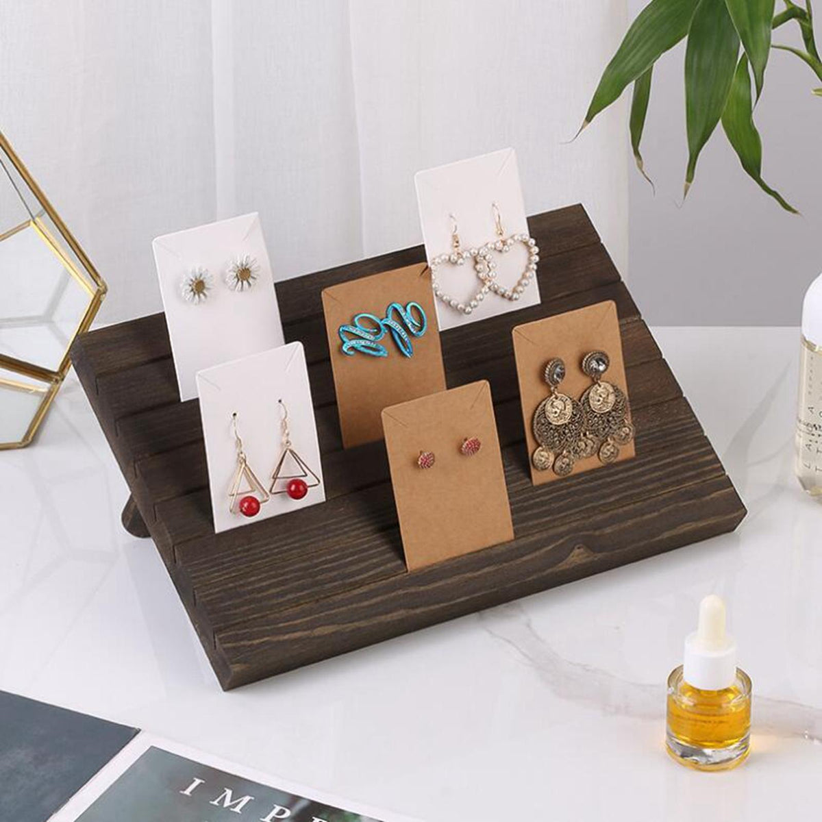 Maxbell Earring Display Stand Card Holder Earring Display Holder for Earring Showing Black Brown