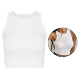 Maxbell Short Tank Neck Skinny Crop Top Sleeveless Fashion Vest White