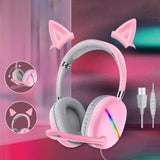 Maxbell Ears of Cat Headphones Wired Gaming Headset with RGB Lights HiFi 3.5mm White