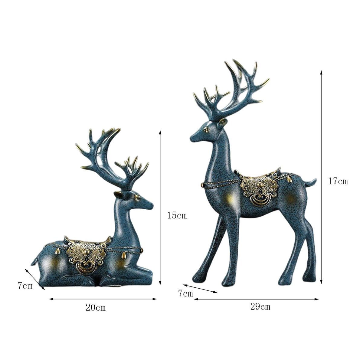 Maxbell 2pcs Reindeer Figurines Resin Deer Statues for Home Decoration Gift Blue