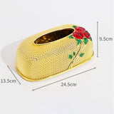 Maxbell Rose Embossing Tissue Box for Desk Table Sleek Opening  Golden